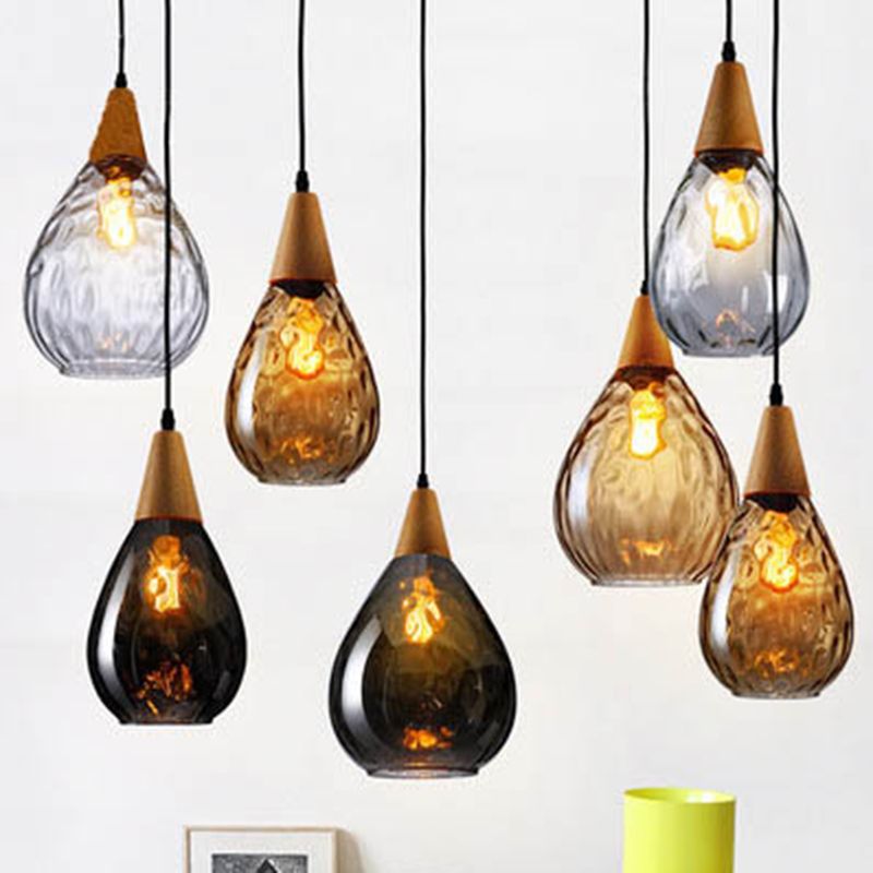 Alverin Pendant Light Glass Wood Amber