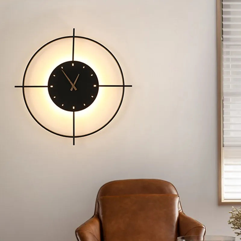 Norva Modern Clock Round Wall Lamp, Gold/Black