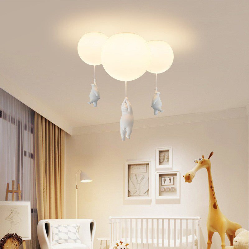 Aria Moderno Bellissimo LED Plafoniera Bianco Orso Pallone Resina