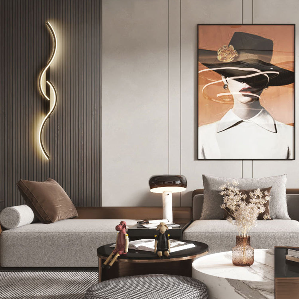 Vireth Modern Linear Wave Bedroom Wall Lamp, Black/Gold
