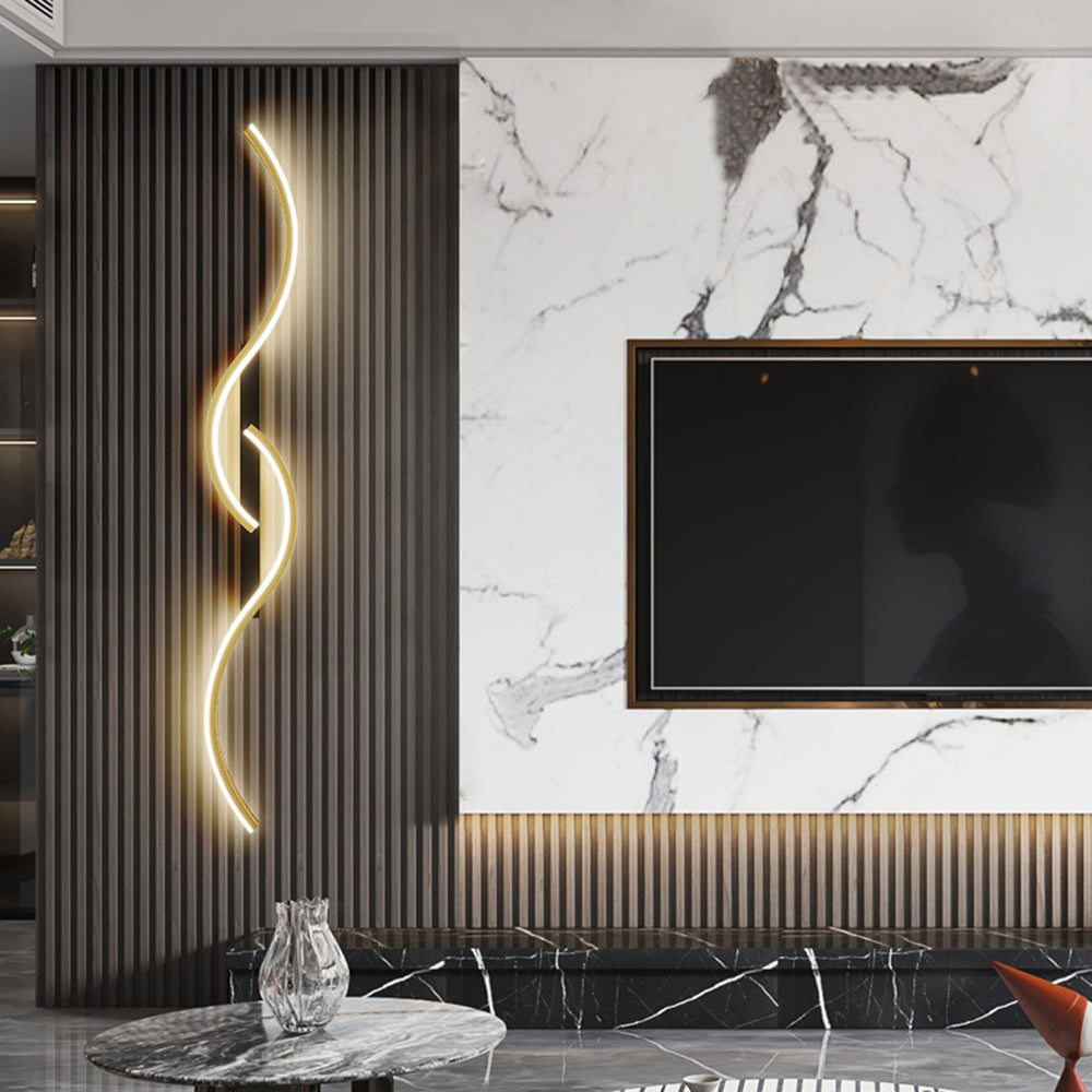 Vireth Modern Linear Wave Bedroom Wall Lamp, Black/Gold