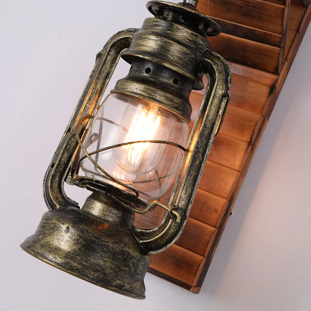 Orlena Wall Lamp Lantern Vintage Wooden Rustic