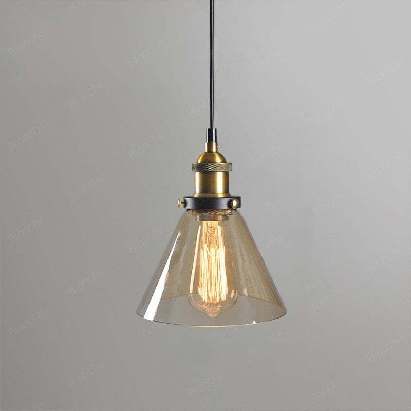 Teni Industrial Glass Pendant Light Clear/Amber/Smoke Grey