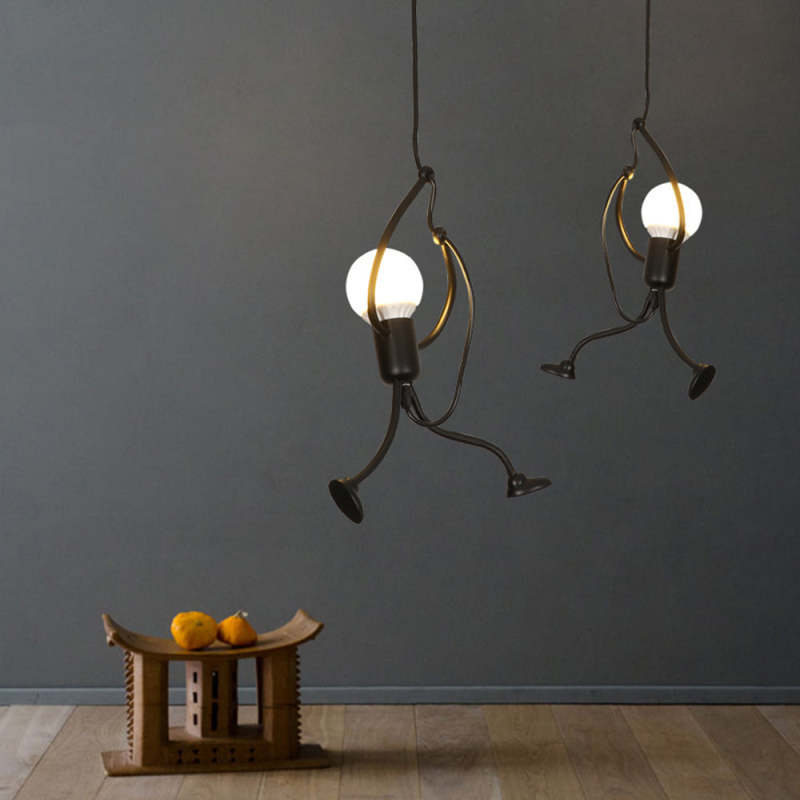 Esi Retro Modern Iron Man Pendant Light, Black