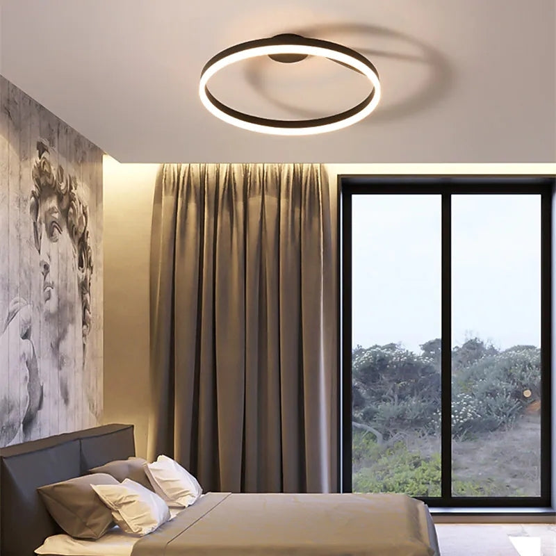 Solinor Modern Circle Flush Mount Ceiling Light, Black & White