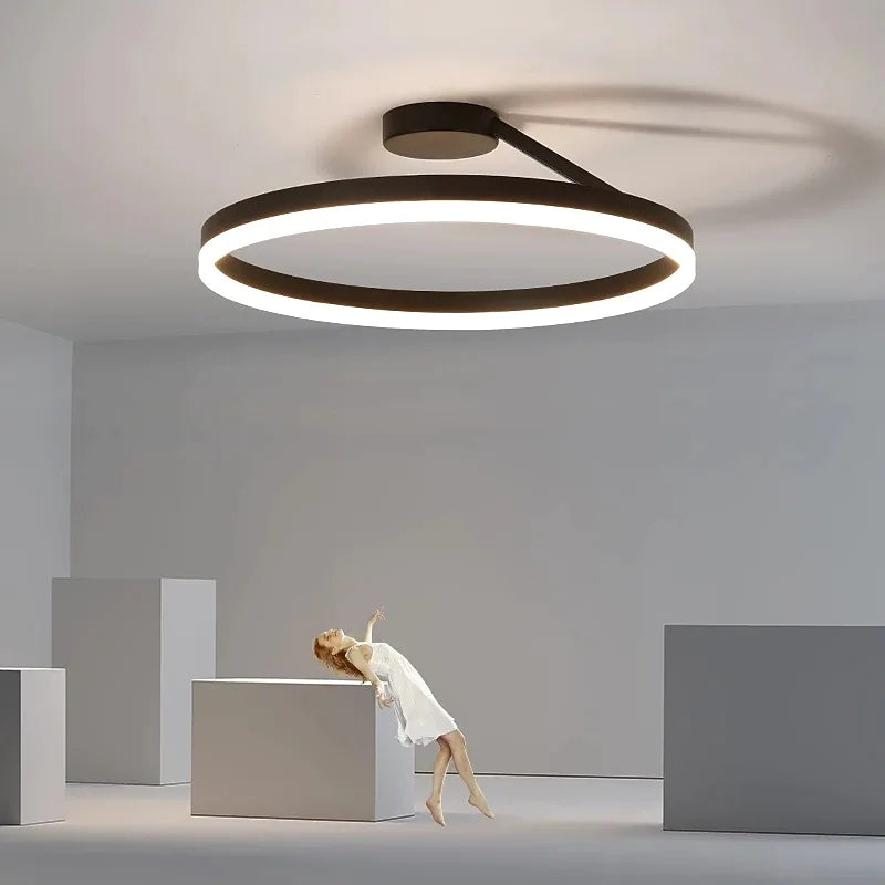 Solinor Modern Circle Flush Mount Ceiling Light, Black & White