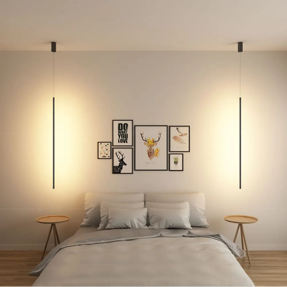 Tavix Minimalist Linear Pendant Light Bedside, Black