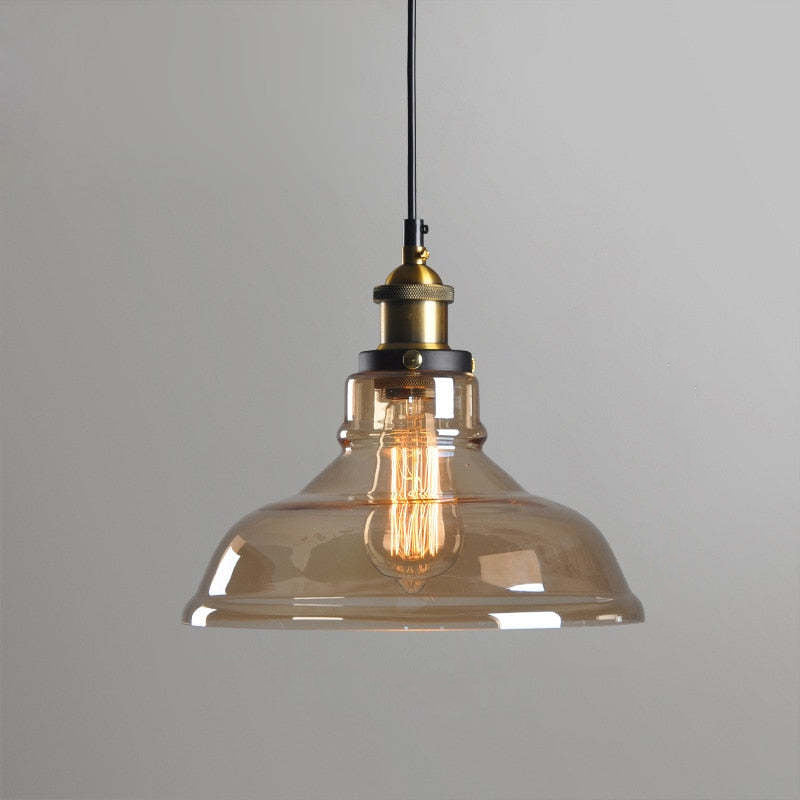 Teni Industrial Glass Pendant Light Clear/Amber/Smoke Grey