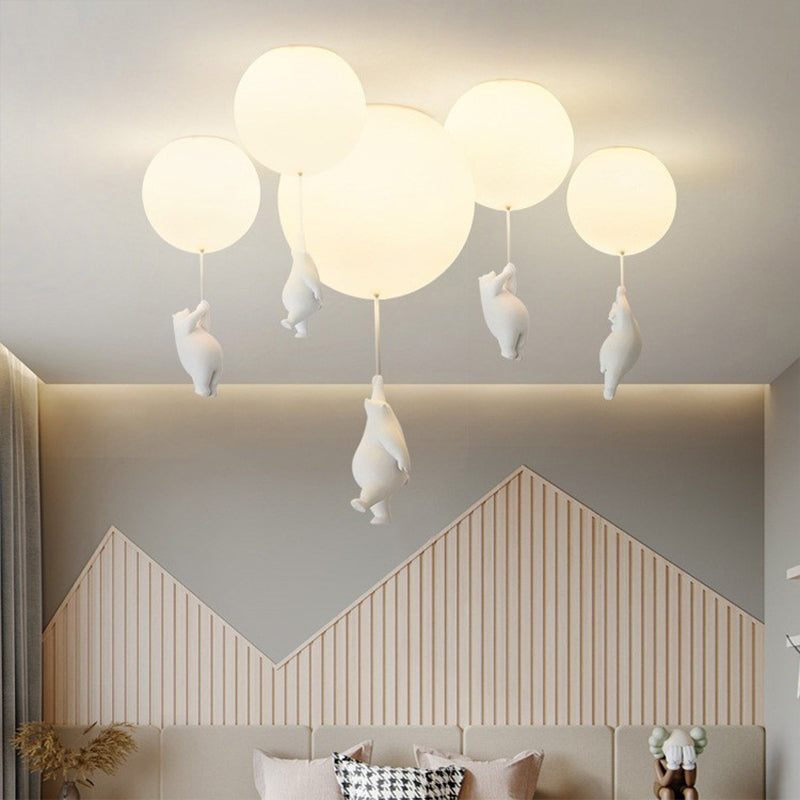 Aria Moderno Bellissimo LED Plafoniera Bianco Orso Pallone Resina