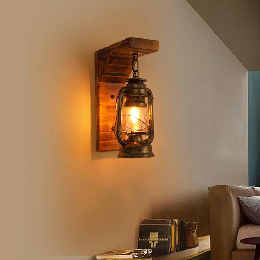 Orlena Wall Lamp Lantern Vintage Wooden Rustic