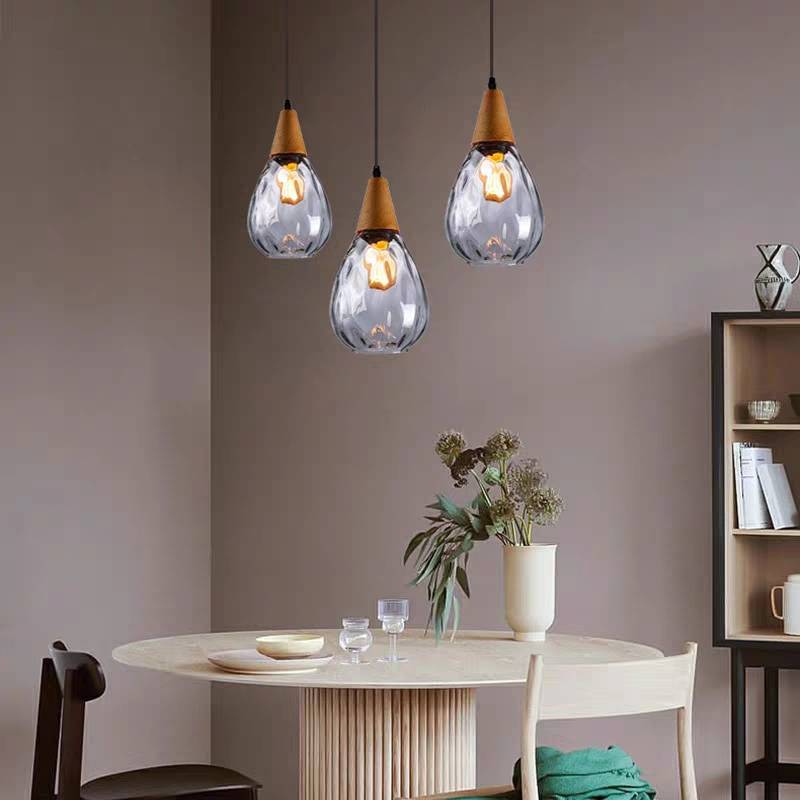 Alverin Pendant Light Glass Wood Amber