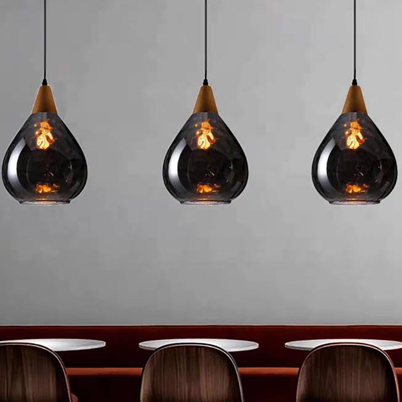 Alverin Pendant Light Glass Wood Amber