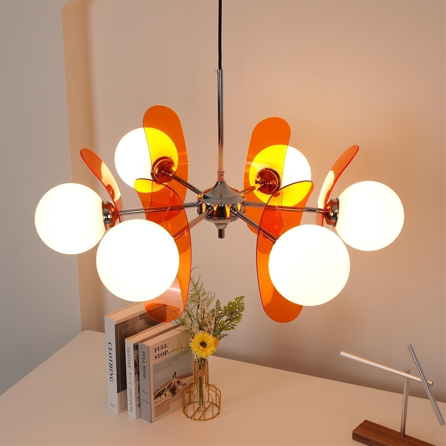 Prism Creativity Sputnik Orange Glass Acrylic Chandelier - Lamp Copper