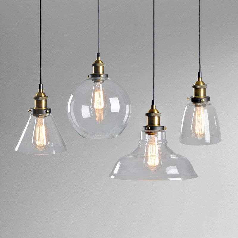 Teni Industrial Glass Pendant Light Clear/Amber/Smoke Grey